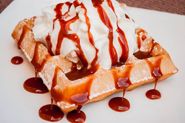 Warm waffle with vanilla soft serve